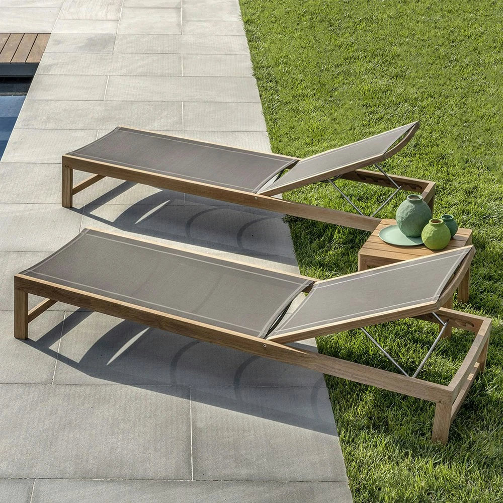 Sand Sonnenliege Teakholz / Dove Grey Ethitex 2 Sand Sonnenliege Teakholz / Dove Grey Ethitex – Bild 2